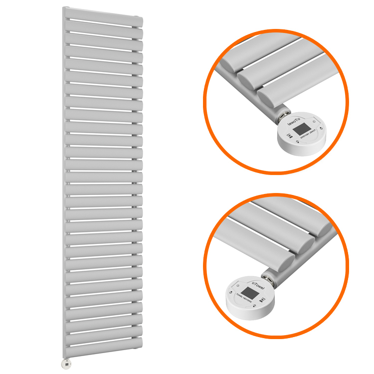 1652 x 400mm Electric Feather Grey Single Oval Panel Vertical Radiator