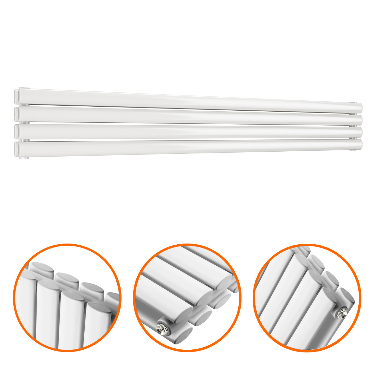 236mm x 1600mm White Double Oval Tube Horizontal / Landscape Radiator 