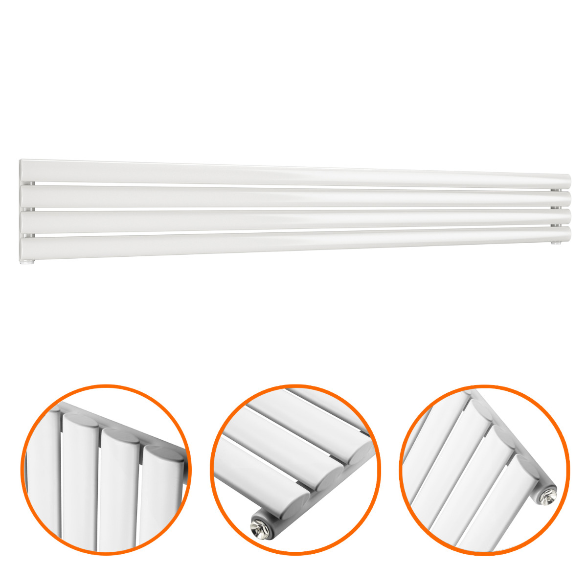 236mm x 1780mm White Single Oval Tube Horizontal / Landscape Radiator 