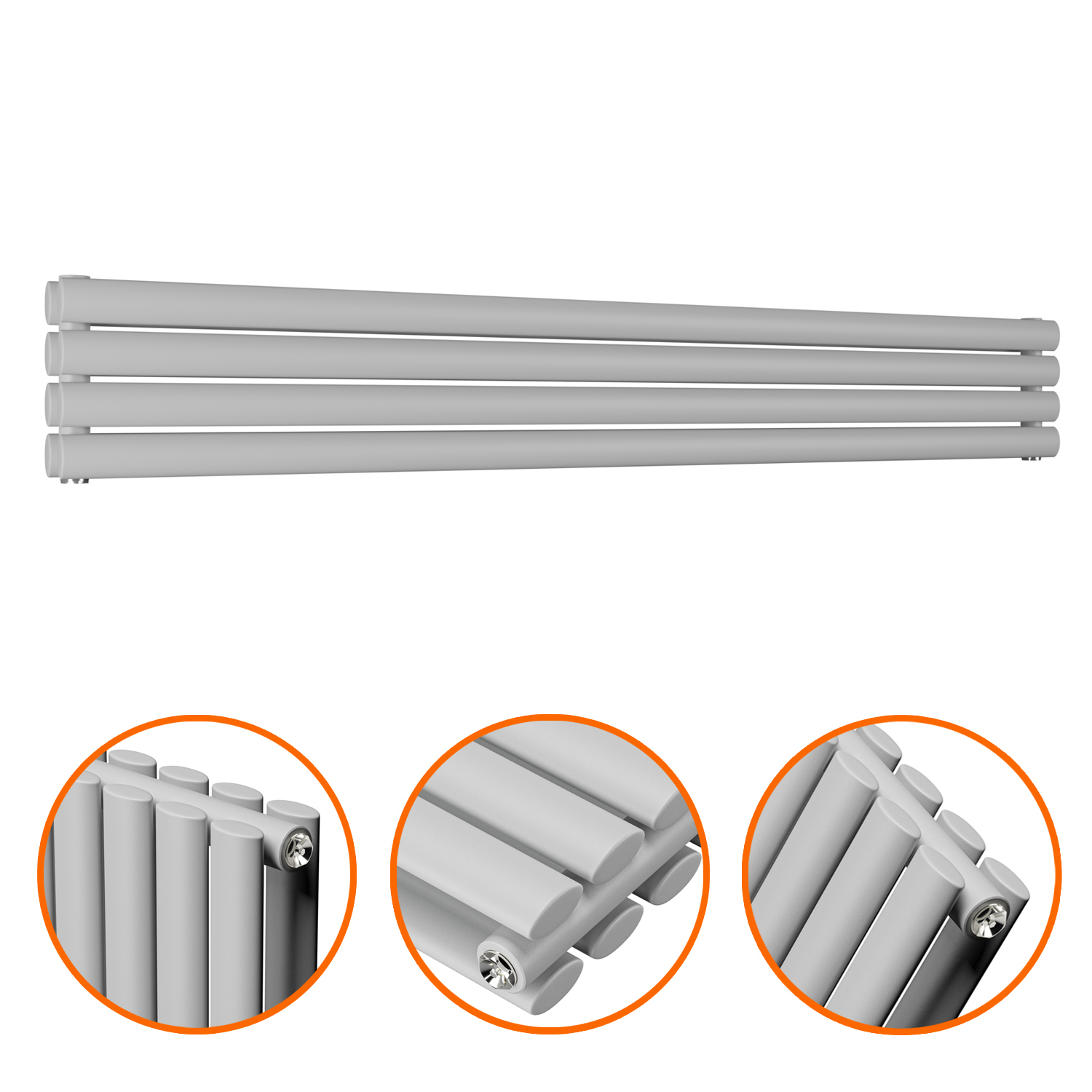 236mm x 1600mm Feather Grey Double Oval Tube Horizontal / Landscape Radiator