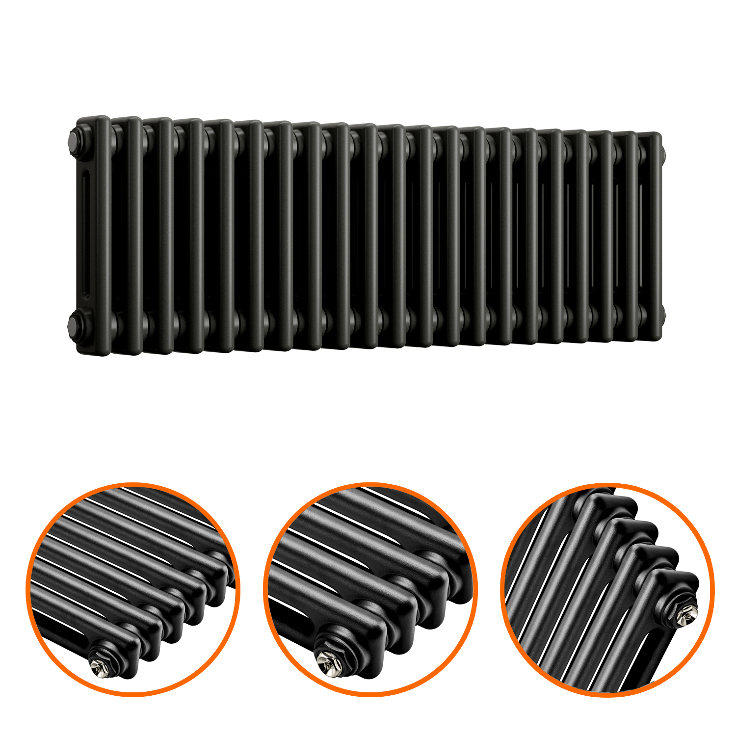 300 x 1013mm Black Horizontal Traditional 2 Column Radiator