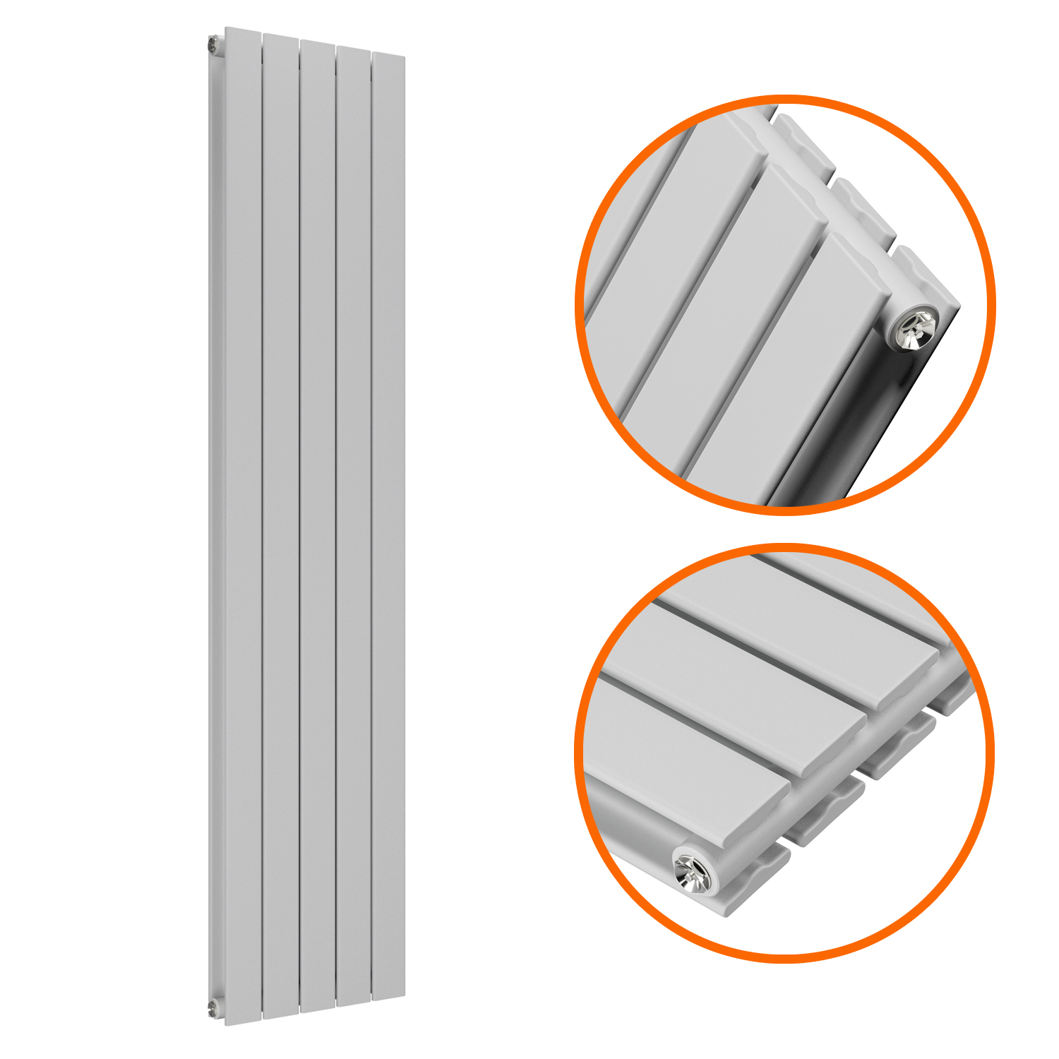 1600 x 350mm Feather Grey Double Flat Panel Vertical Radiator