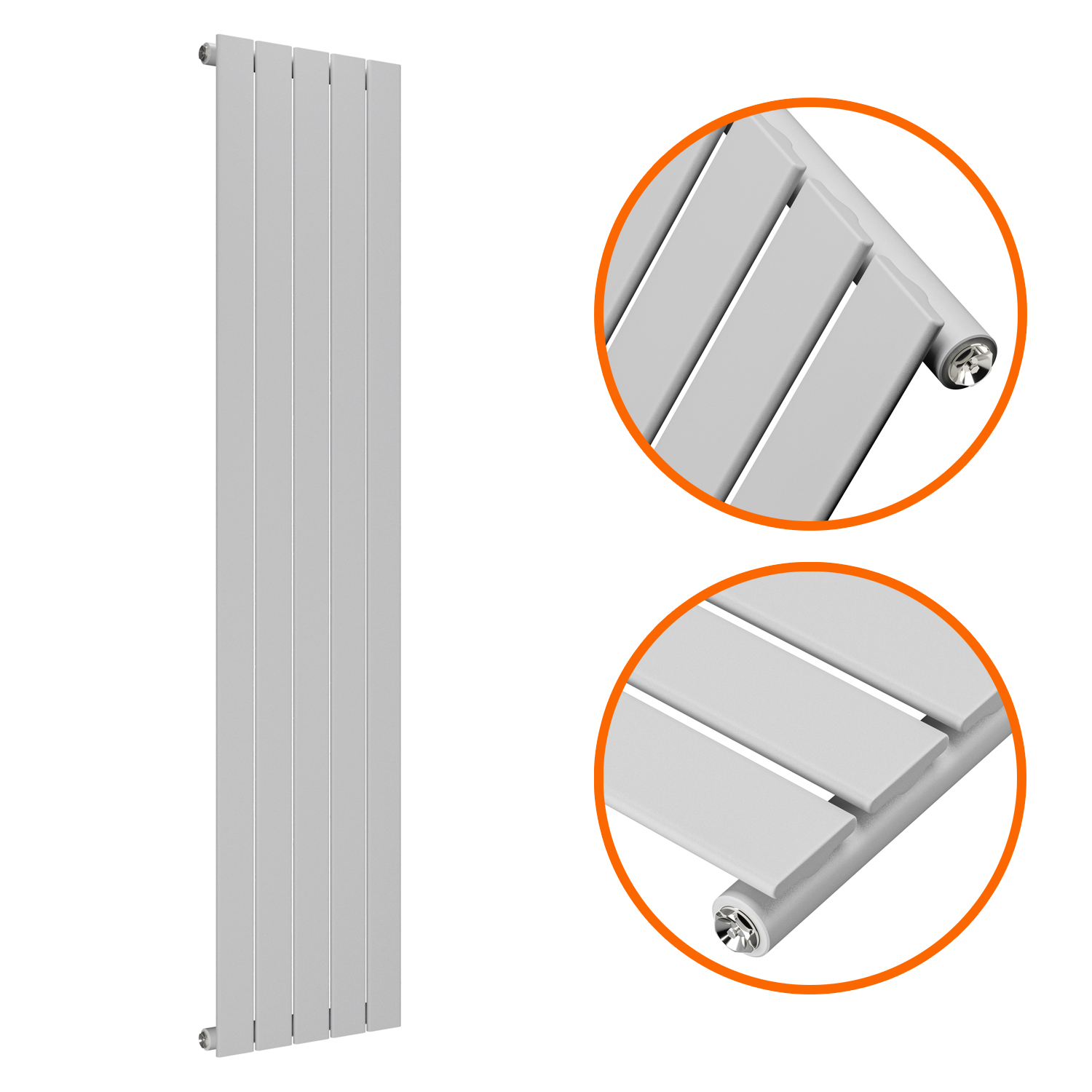 1600 x 350mm Feather Grey Single Flat Panel Vertical Radiator