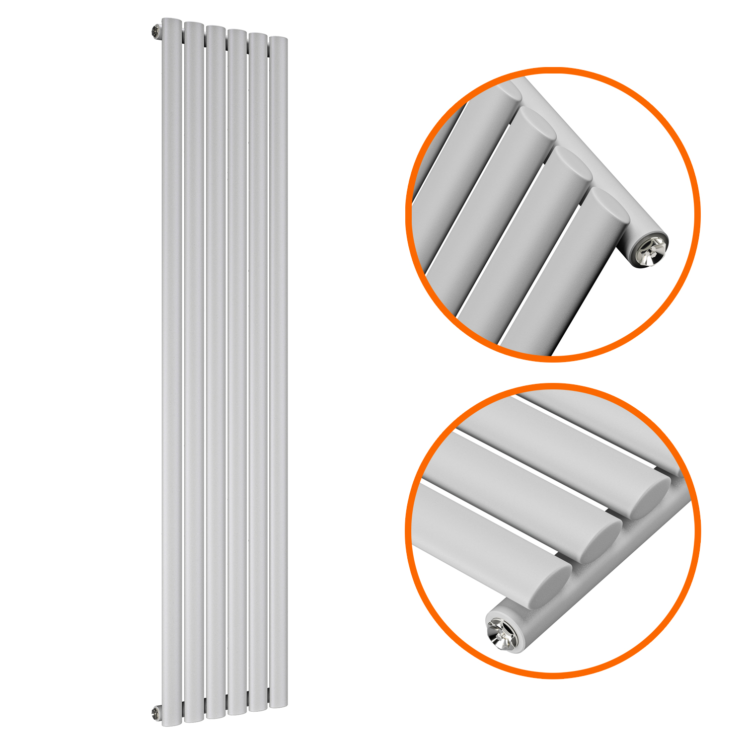 1600 x 354mm Feather Grey Single Oval Tube Vertical Radiator 