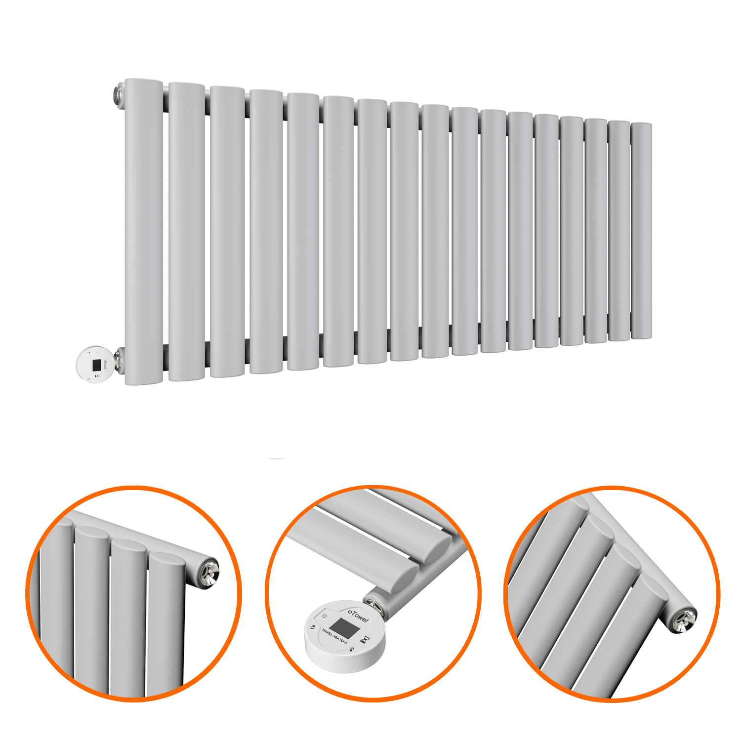 400 x 1000mm Electric Feather Grey Single Oval Panel Horizontal Radiator
