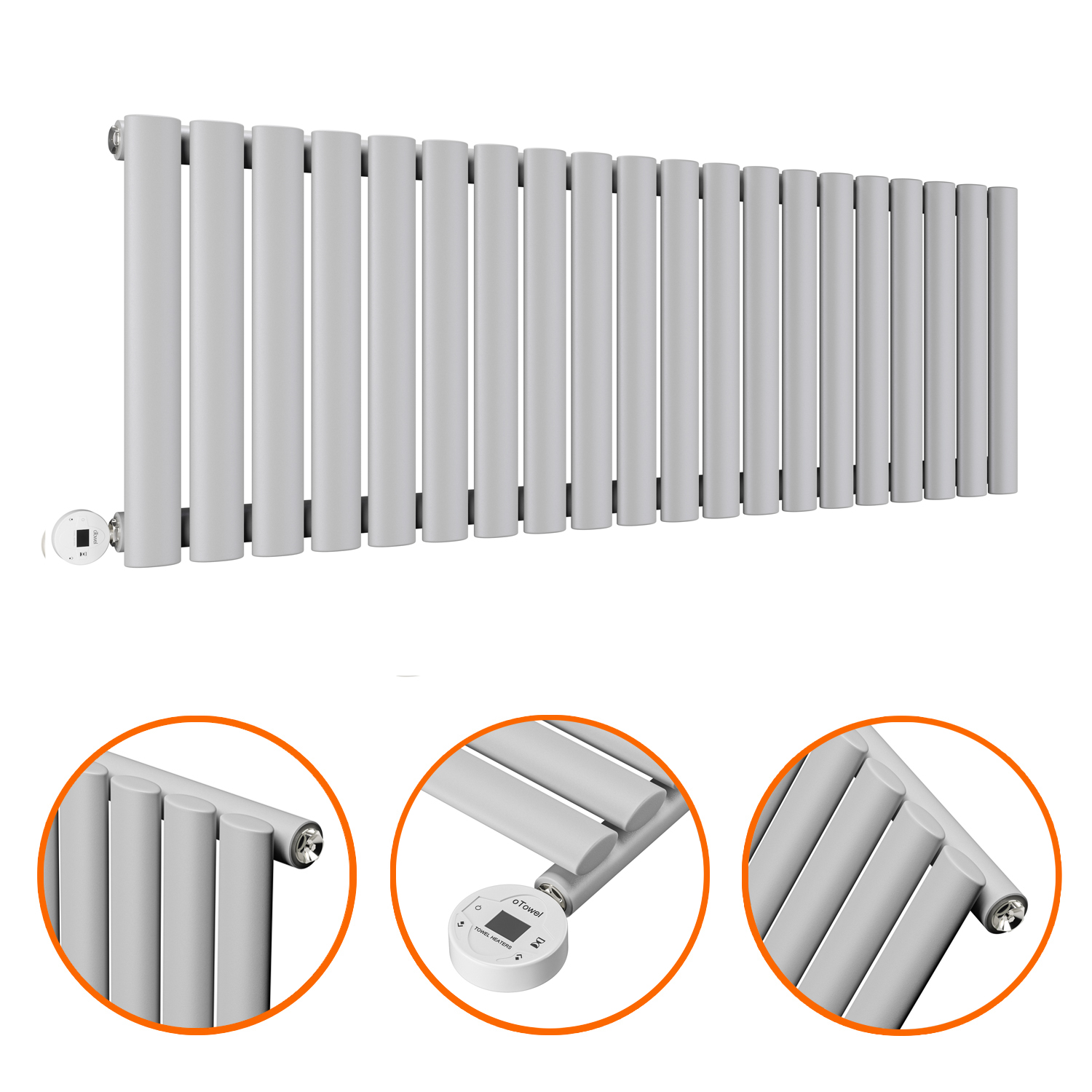 400 x 1180mm Electric Feather Grey Single Oval Panel Horizontal Radiator