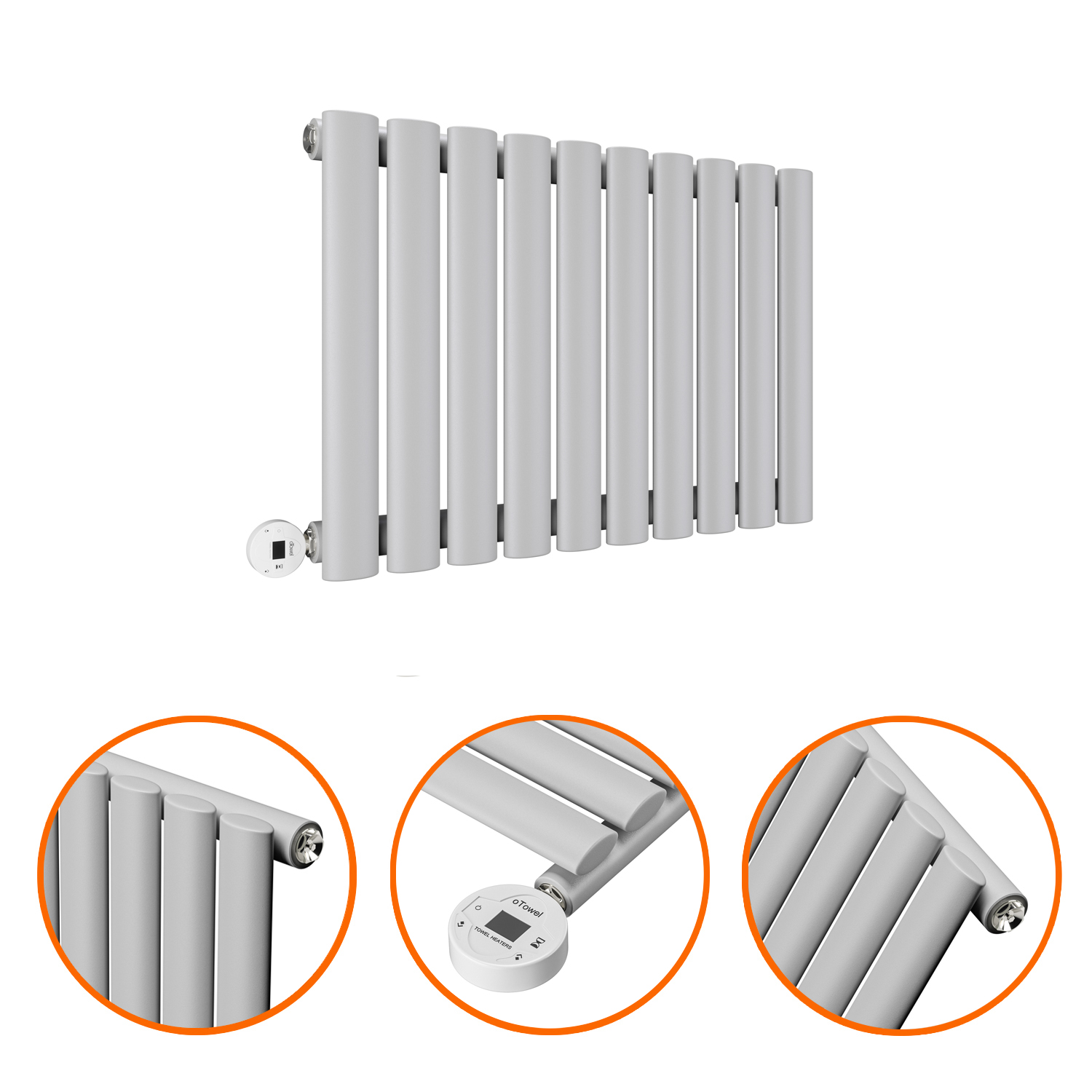 400 x 595mm Electric Feather Grey Single Oval Panel Horizontal Radiator