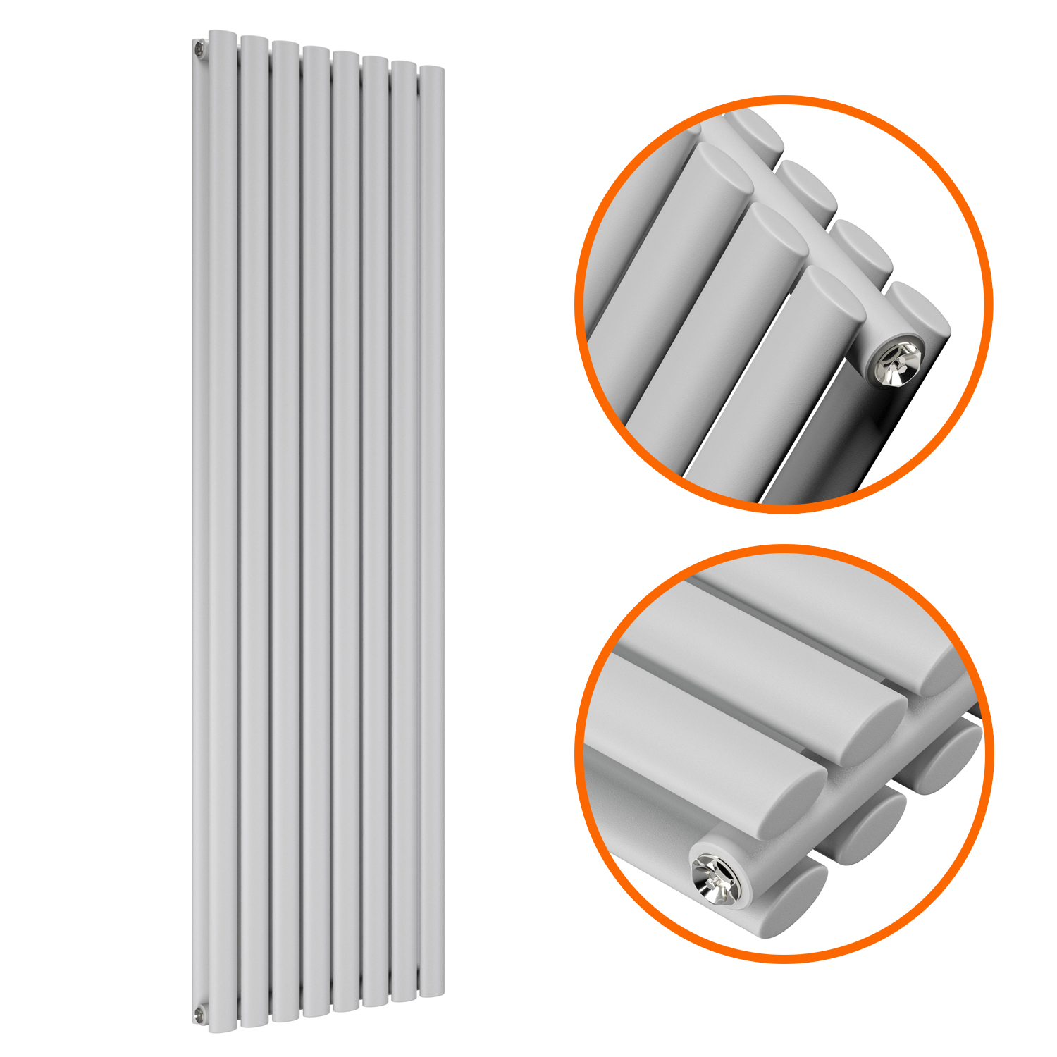 1600 x 472mm Feather Grey Double Oval Tube Vertical Radiator 