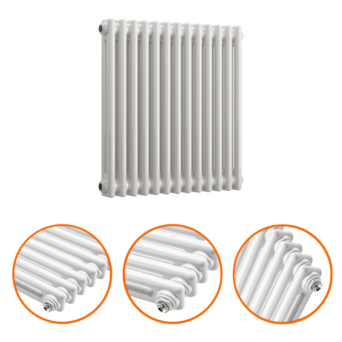600 x 608mm White Horizontal Traditional 2 Column Radiator