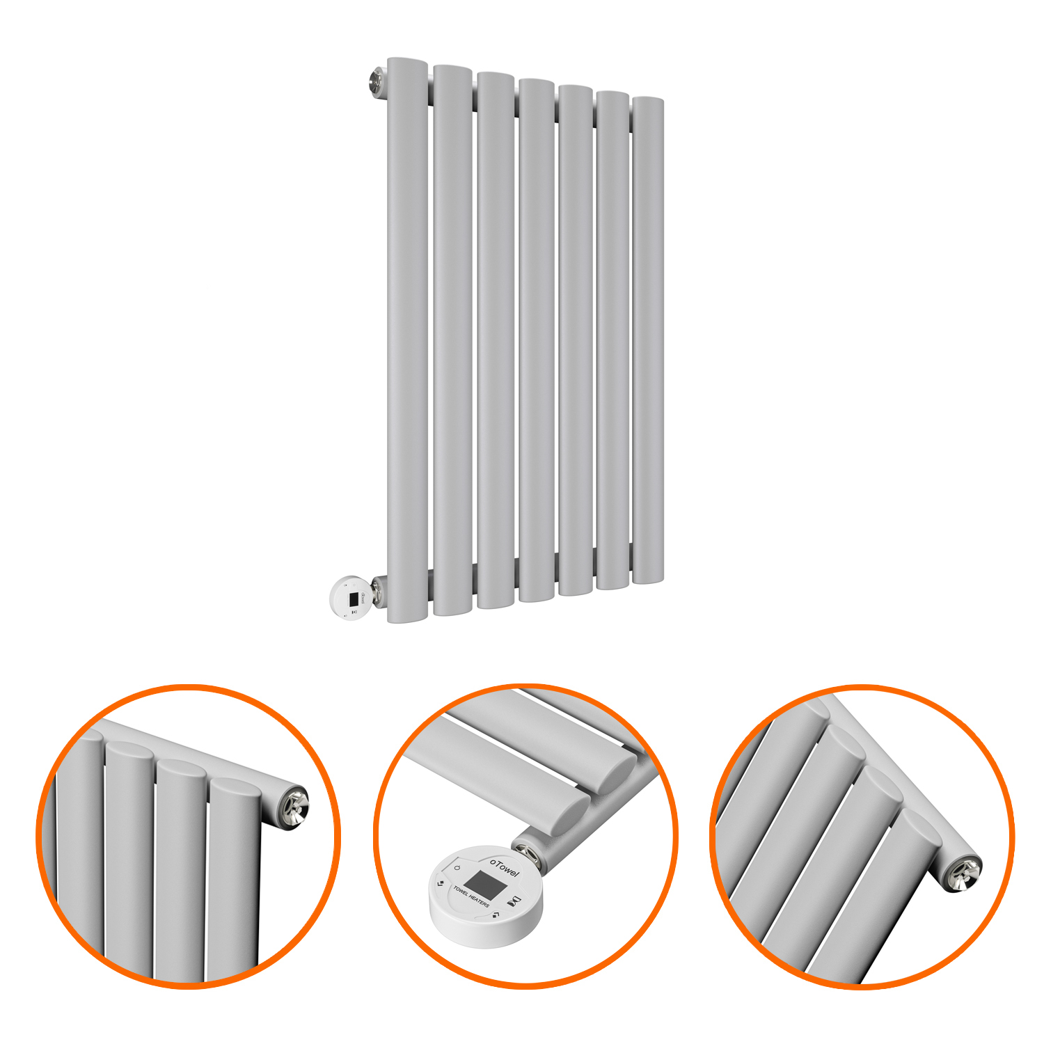 635 x 415mm Electric Feather Grey Single Oval Panel Horizontal Radiator