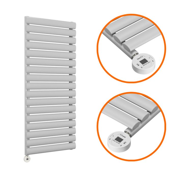 1000 x 400mm Electric Feather Grey Single Oval Panel Vertical Radiator