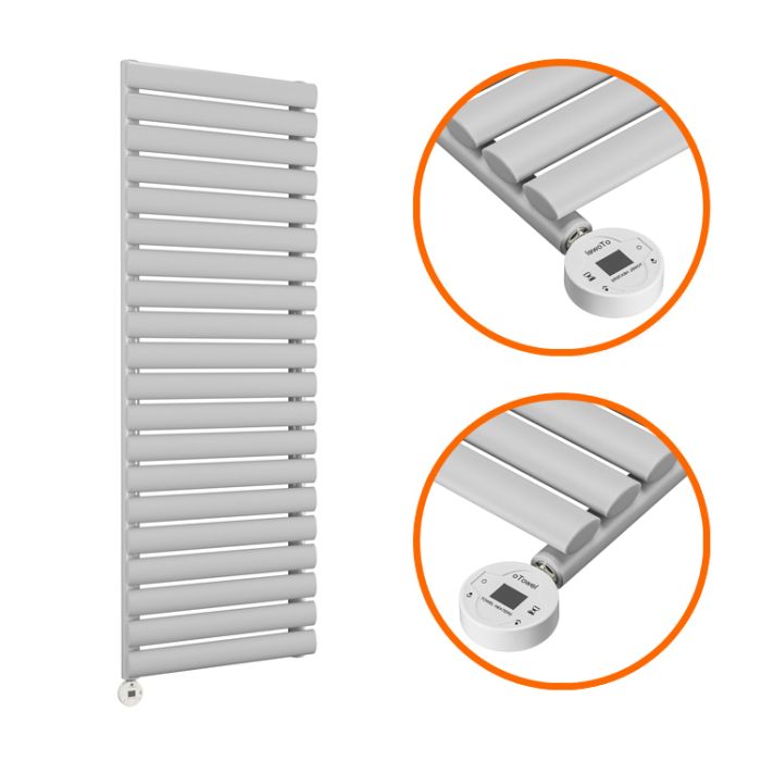 1180 x 400mm Electric Feather Grey Single Oval Panel Vertical Radiator
