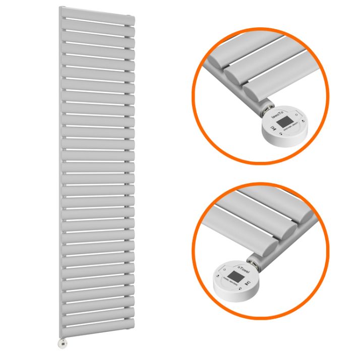 1652 x 400mm Electric Feather Grey Single Oval Panel Vertical Radiator