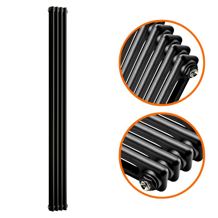 1800 x 203mm Black Vertical Traditional 2 Column Radiator