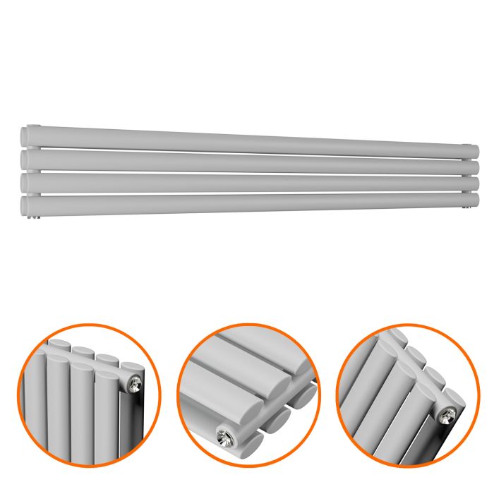 236mm x 1600mm Feather Grey Double Oval Tube Horizontal / Landscape Radiator