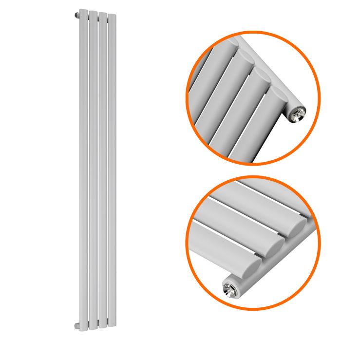 1600 x 236mm Feather Grey Single Oval Tube Vertical Radiator 