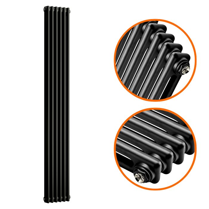 1800 x 293mm Black Vertical Traditional 2 Column Radiator