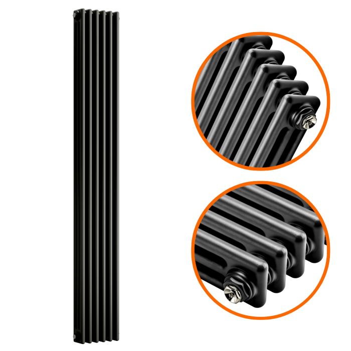 1800 x 293mm Black Vertical Traditional 3 Column Radiator