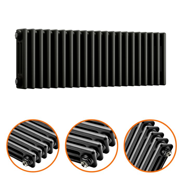 300 x 1013mm Black Horizontal Traditional 3 Column Radiator