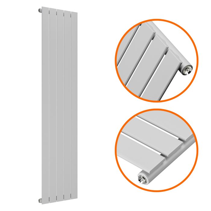 1600 x 350mm Feather Grey Single Flat Panel Vertical Radiator