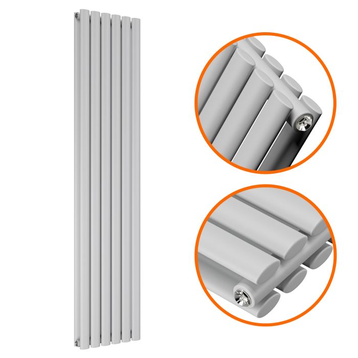 1600 x 354mm Feather Grey Double Oval Tube Vertical Radiator 