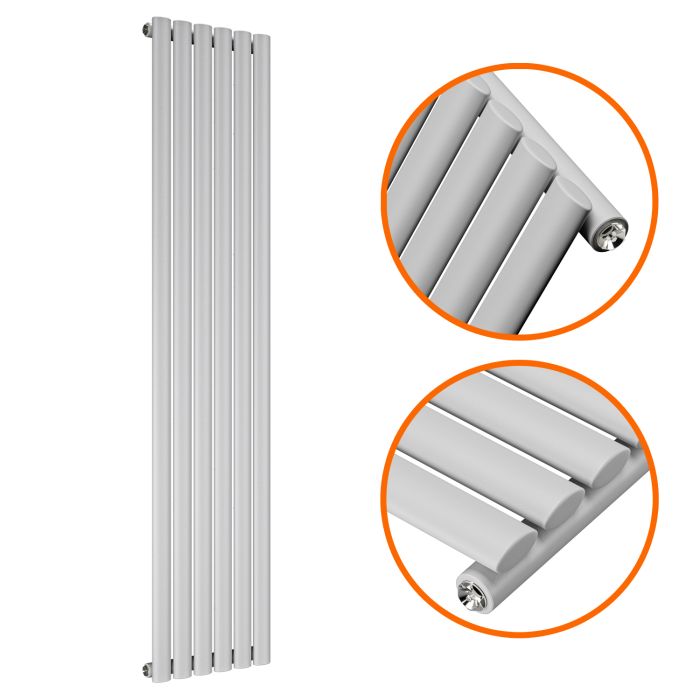 1600 x 354mm Feather Grey Single Oval Tube Vertical Radiator 