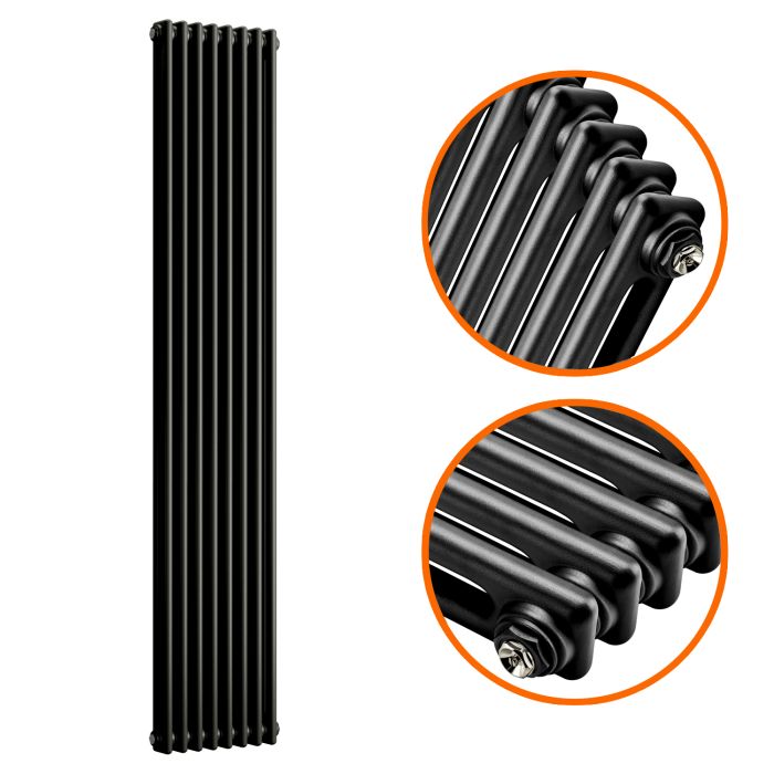 1800 x 383mm Black Vertical Traditional 2 Column Radiator