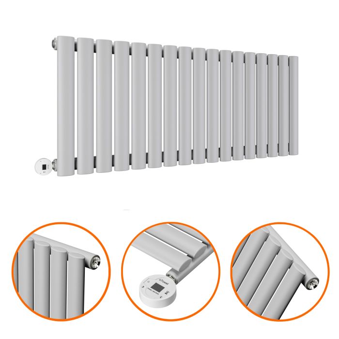 400 x 1000mm Electric Feather Grey Single Oval Panel Horizontal Radiator
