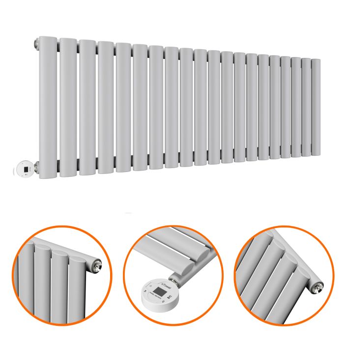400 x 1180mm Electric Feather Grey Single Oval Panel Horizontal Radiator