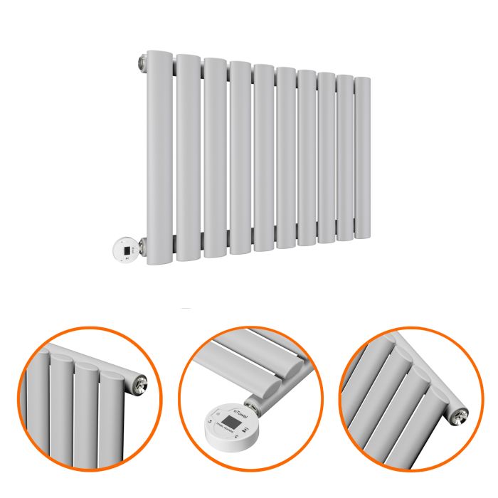 400 x 595mm Electric Feather Grey Single Oval Panel Horizontal Radiator