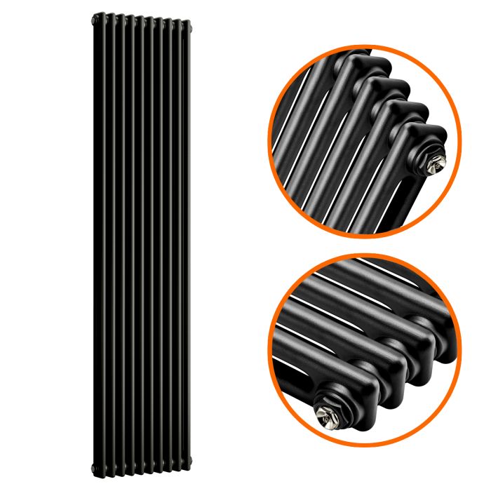 1800 x 470mm Black Vertical Traditional 2 Column Radiator