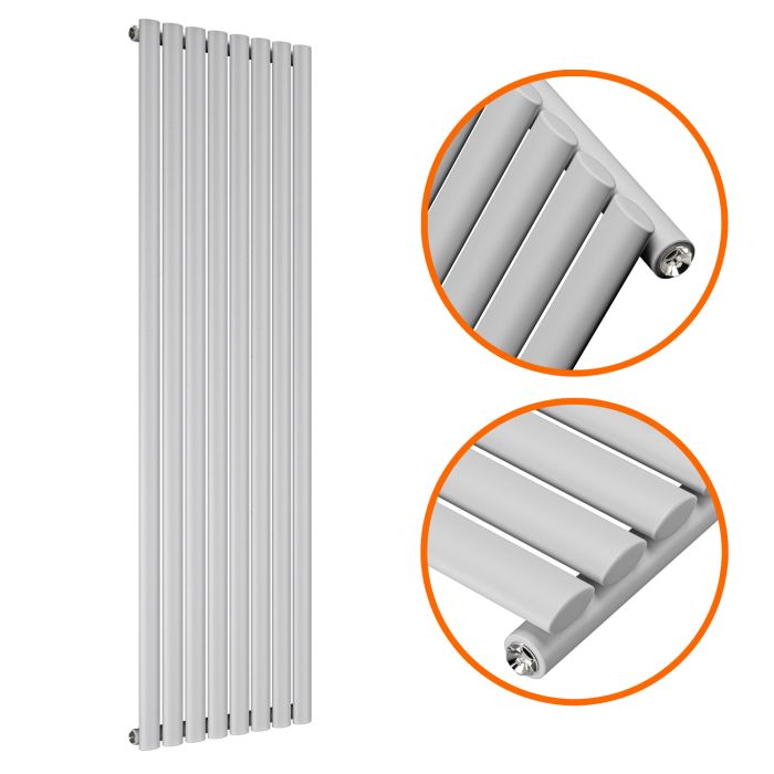1600 x 472mm Feather Grey Single Oval Tube Vertical Radiator 