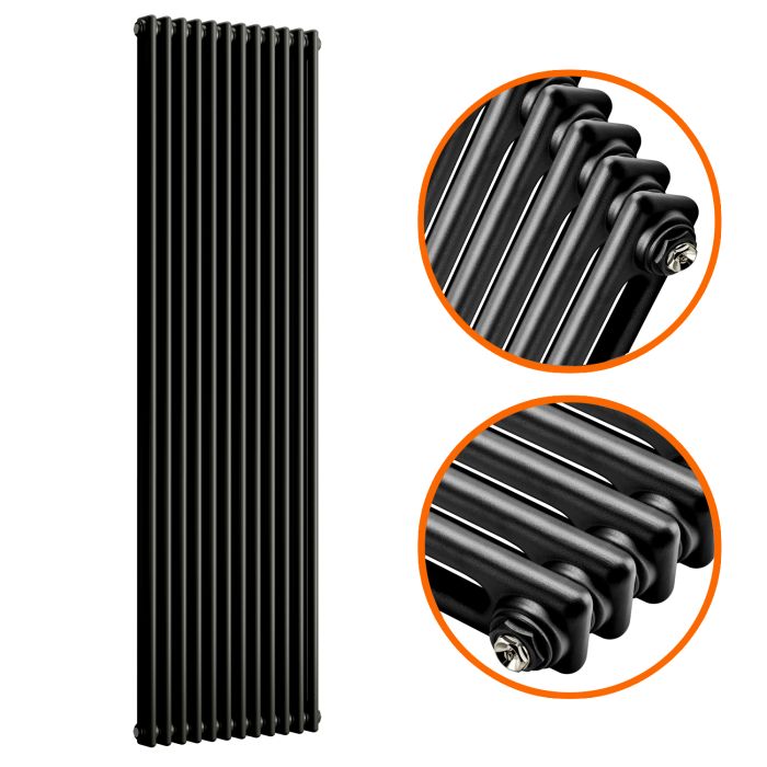 1800 x 560mm Black Vertical Traditional 2 Column Radiator