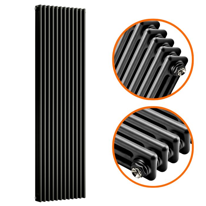 1800 x 560mm Black Vertical Traditional 3 Column Radiator