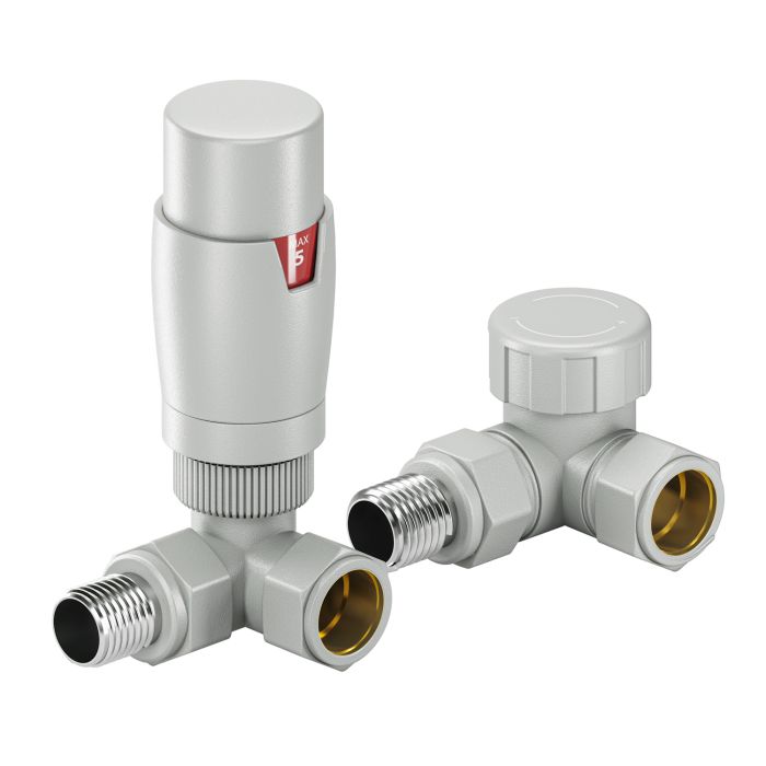 Modern Feather Grey Thermostatic Radiator Valves, Corner Fitment