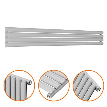236mm x 1600mm Feather Grey Single Oval Tube Horizontal / Landscape Radiator