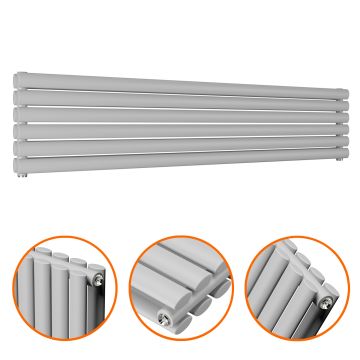 354mm x 1600mm Feather Grey Double Oval Tube Horizontal / Landscape Radiator