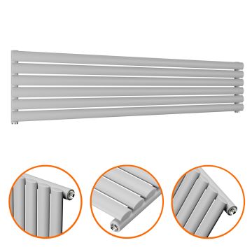 354mm x 1600mm Feather Grey Single Oval Tube Horizontal / Landscape Radiator