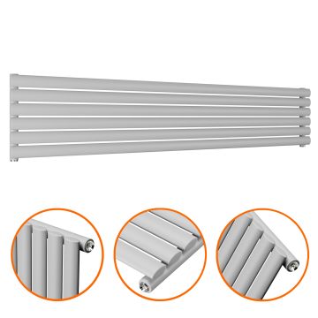 354mm x 1780mm Feather Grey Single Oval Tube Horizontal / Landscape Radiator