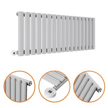 400 x 1000mm Electric Feather Grey Single Oval Panel Horizontal Radiator
