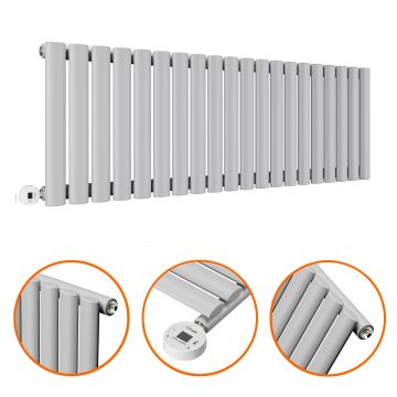 400 x 1180mm Electric Feather Grey Single Oval Panel Horizontal Radiator