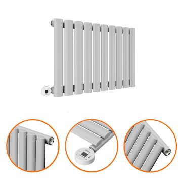 400 x 595mm Electric Feather Grey Single Oval Panel Horizontal Radiator
