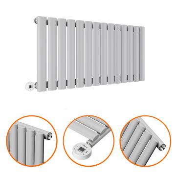 400 x 834mm Electric Feather Grey Single Oval Panel Horizontal Radiator