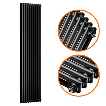 1800 x 470mm Black Vertical Traditional 2 Column Radiator