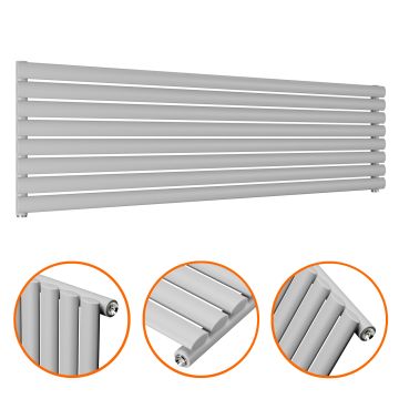 472mm x 1600mm Feather Grey Single Oval Tube Horizontal / Landscape Radiator