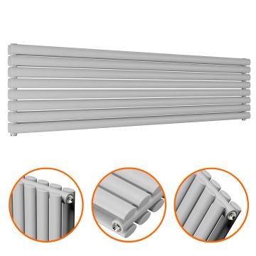 472mm x 1780mm Feather Grey Double Oval Tube Horizontal / Landscape Radiator