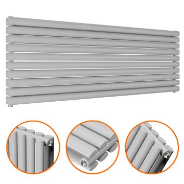 590mm x 1600mm Feather Grey Double Oval Tube Horizontal / Landscape Radiator