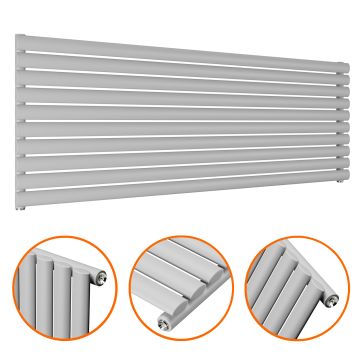 590mm x 1600mm Feather Grey Single Oval Tube Horizontal / Landscape Radiator