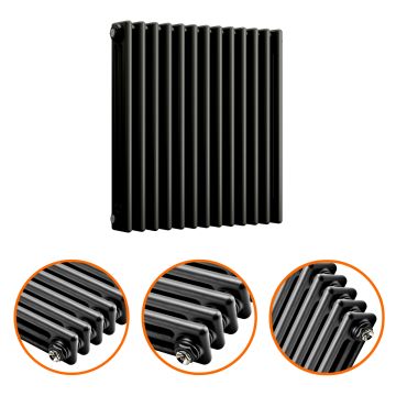600 x 608mm Black Horizontal Traditional 3 Column Radiator