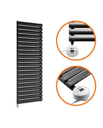 1180 x 400mm Electric Black Single Oval Panel Vertical Radiator